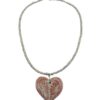 Juego de collar, pulsera y aretes en piedras blancas y dije de corazón en talavera color salmón - Imagen 2